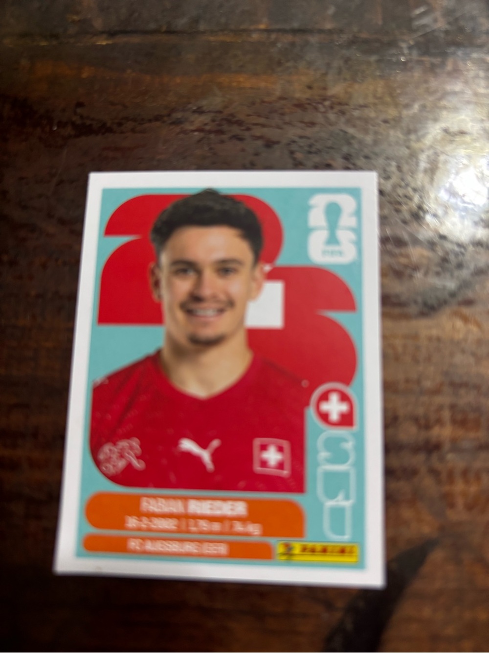 Panini Soccer Collectible Card – Red and Teal Design